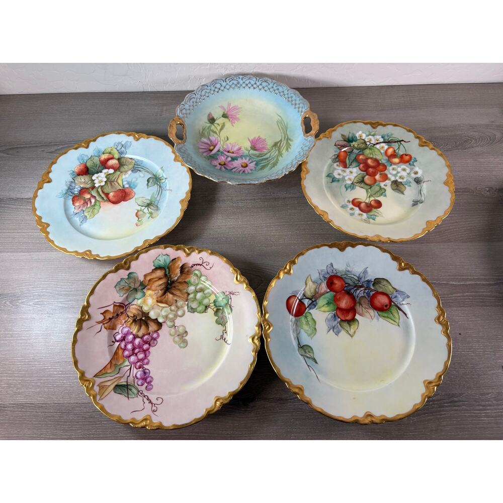Antique Hand Painted MZ Altrohlau & Habsburg China Plates Set Signed C. Holloway